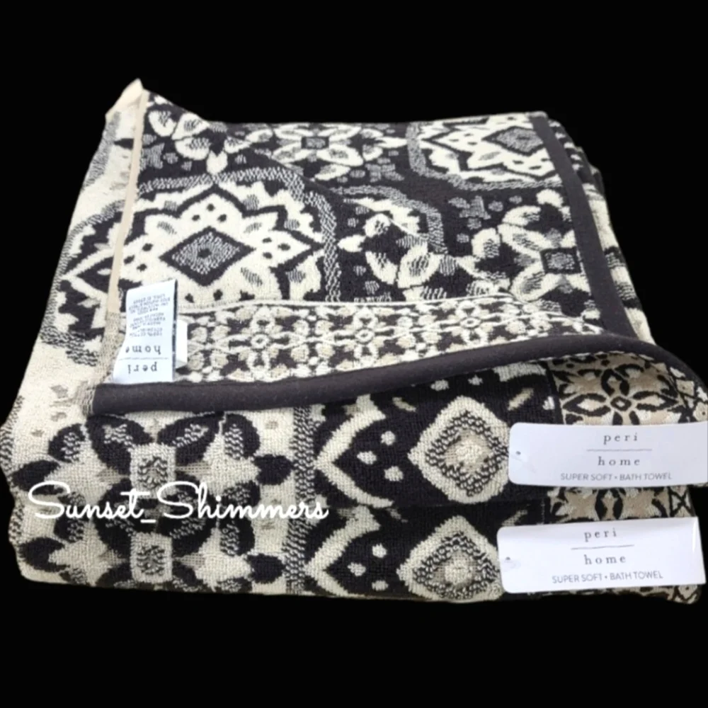 6pc Peri Home Tan & Black Mediterranean Tile Bath Hand Tip Towel Set New